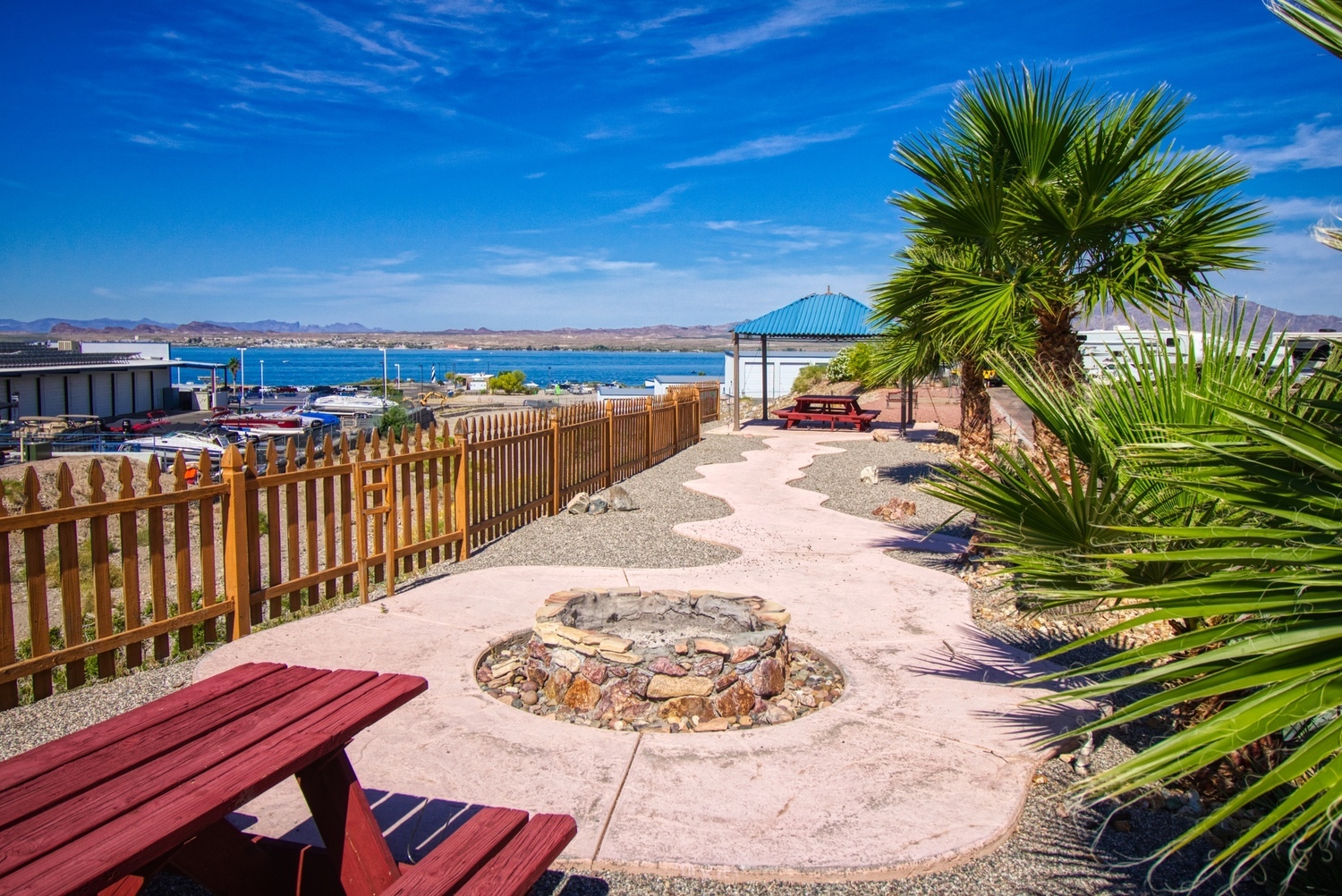 Campbell Cove RV Resort Fire Pit and Sunset View Gazebo
